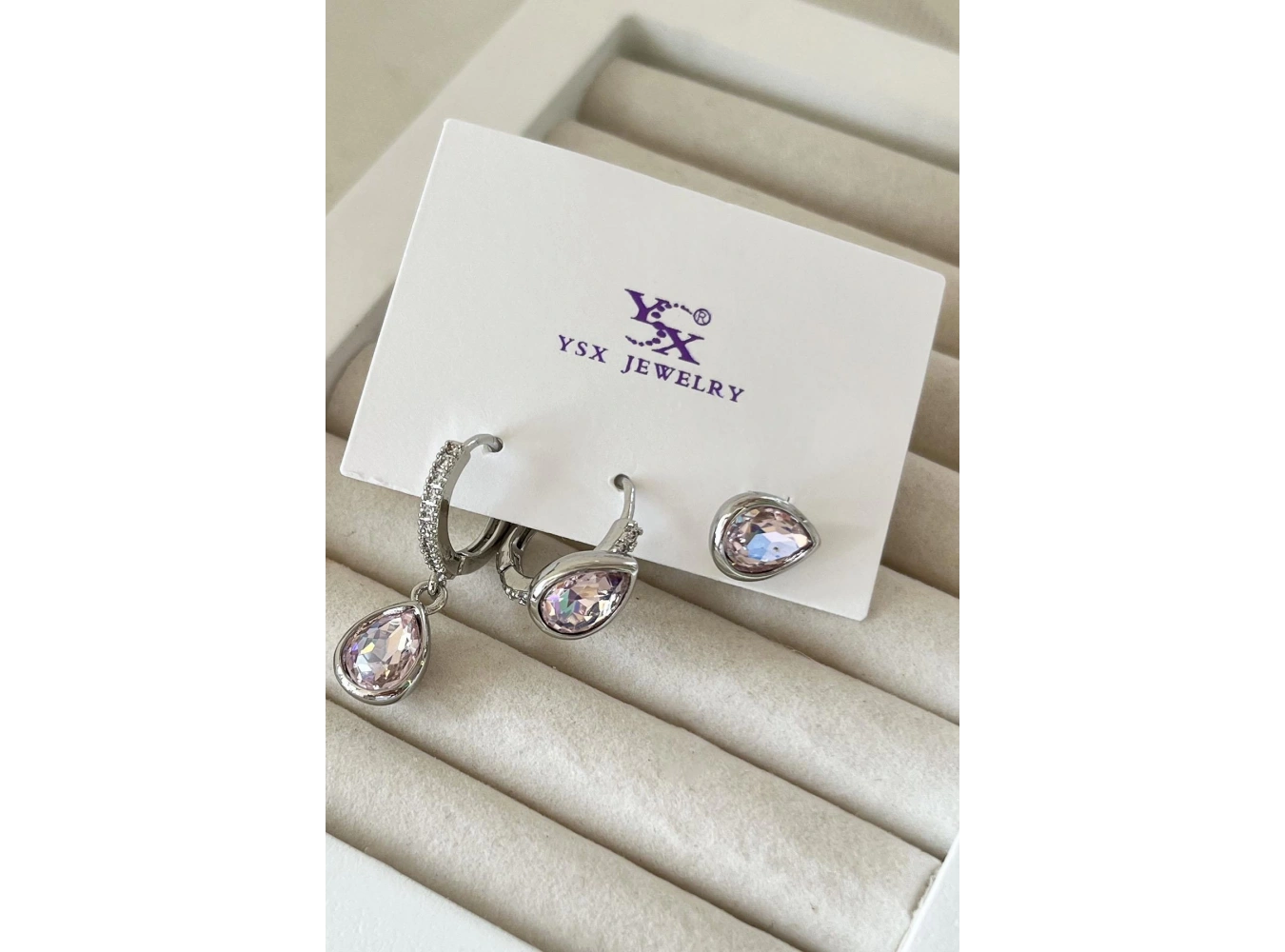 Gümüş Renk Taş Detaylı VİP 3lü YSX Küpe Set