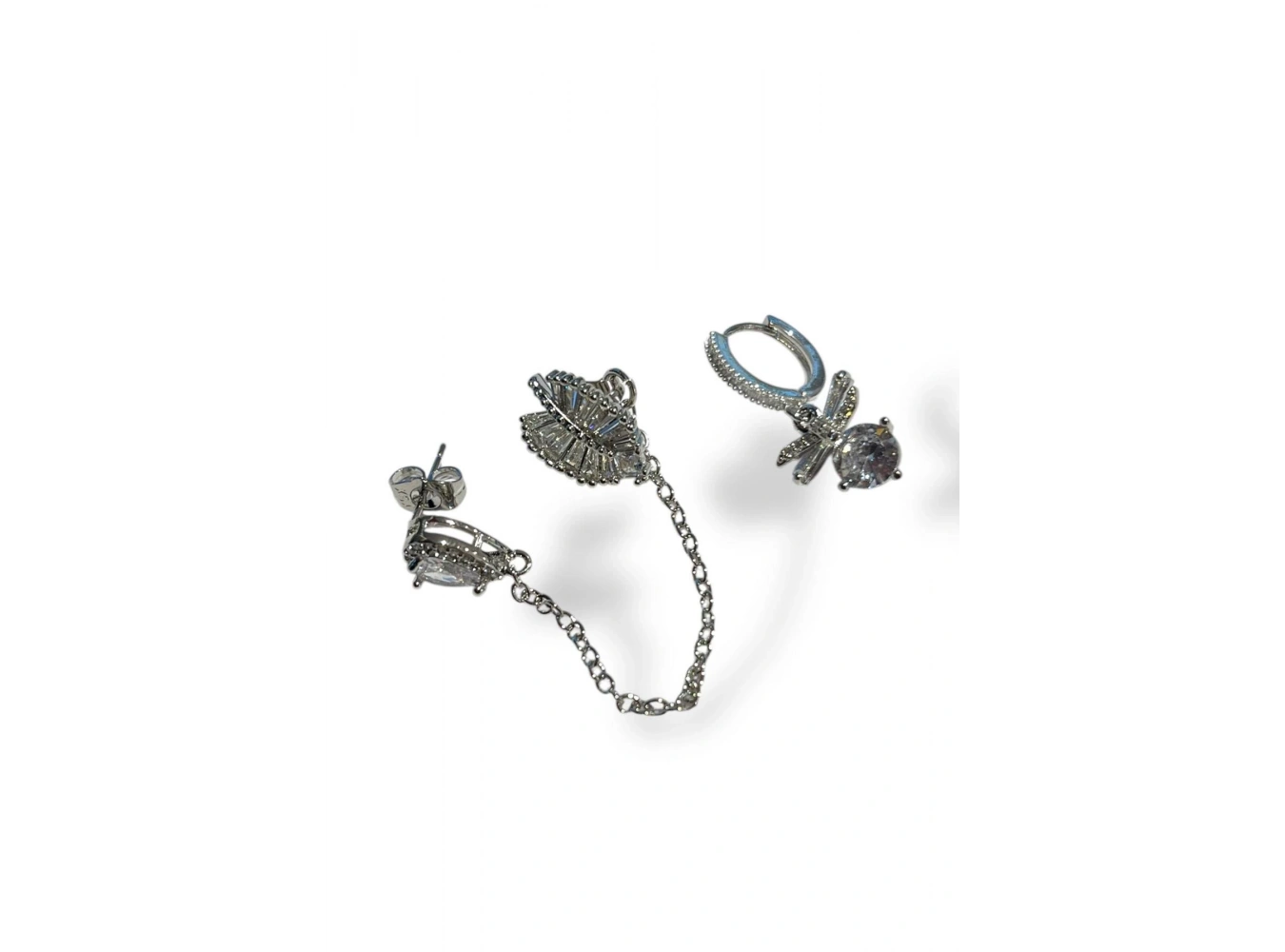 Gümüş Renk Taş Detaylı VİP 3lü YSX Küpe Set