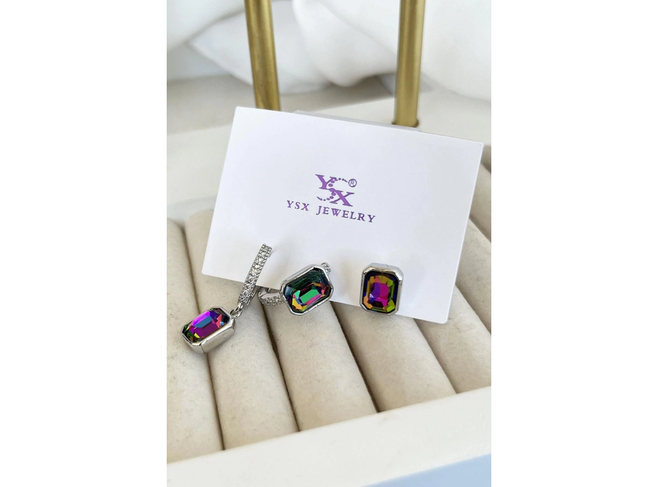 Gümüş Renk Taş Detaylı VİP 3lü YSX Küpe Set