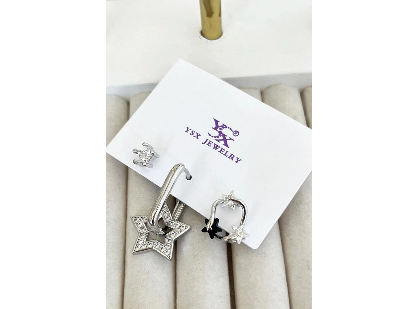 Gümüş Renk Taş Detaylı VİP 3lü YSX Küpe Set