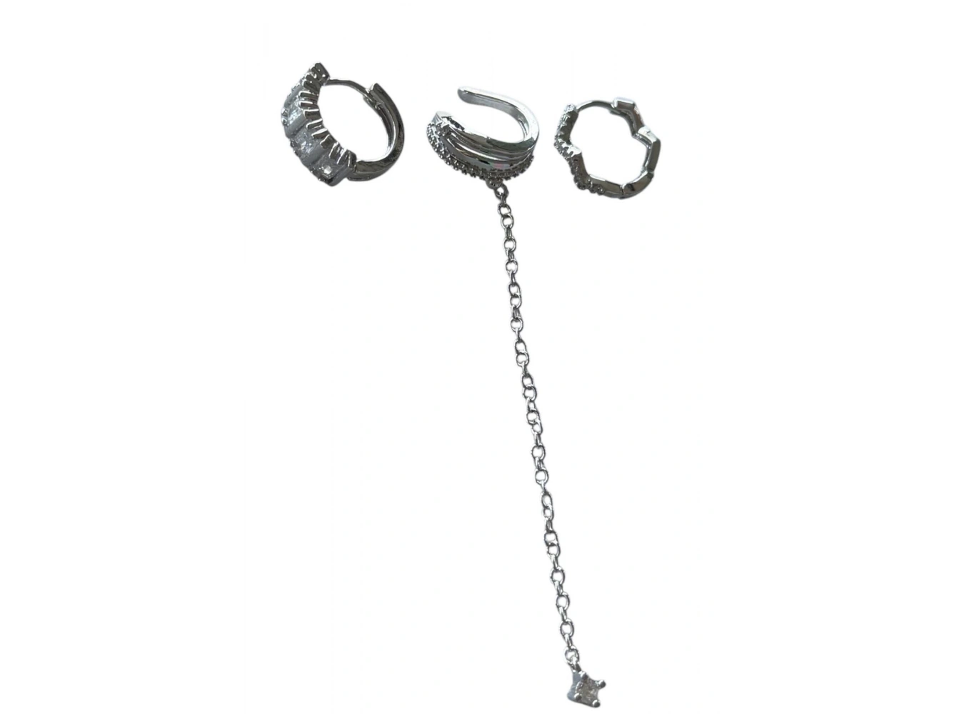 Gümüş Renk Taş Detaylı VİP 3lü YSX Küpe Set