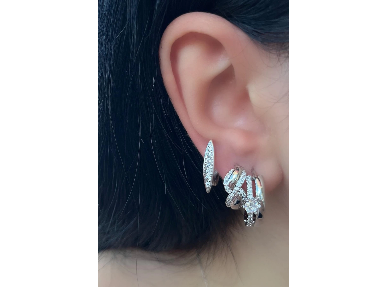 Gümüş Renk Taş Detaylı VİP 3lü YSX Küpe Set