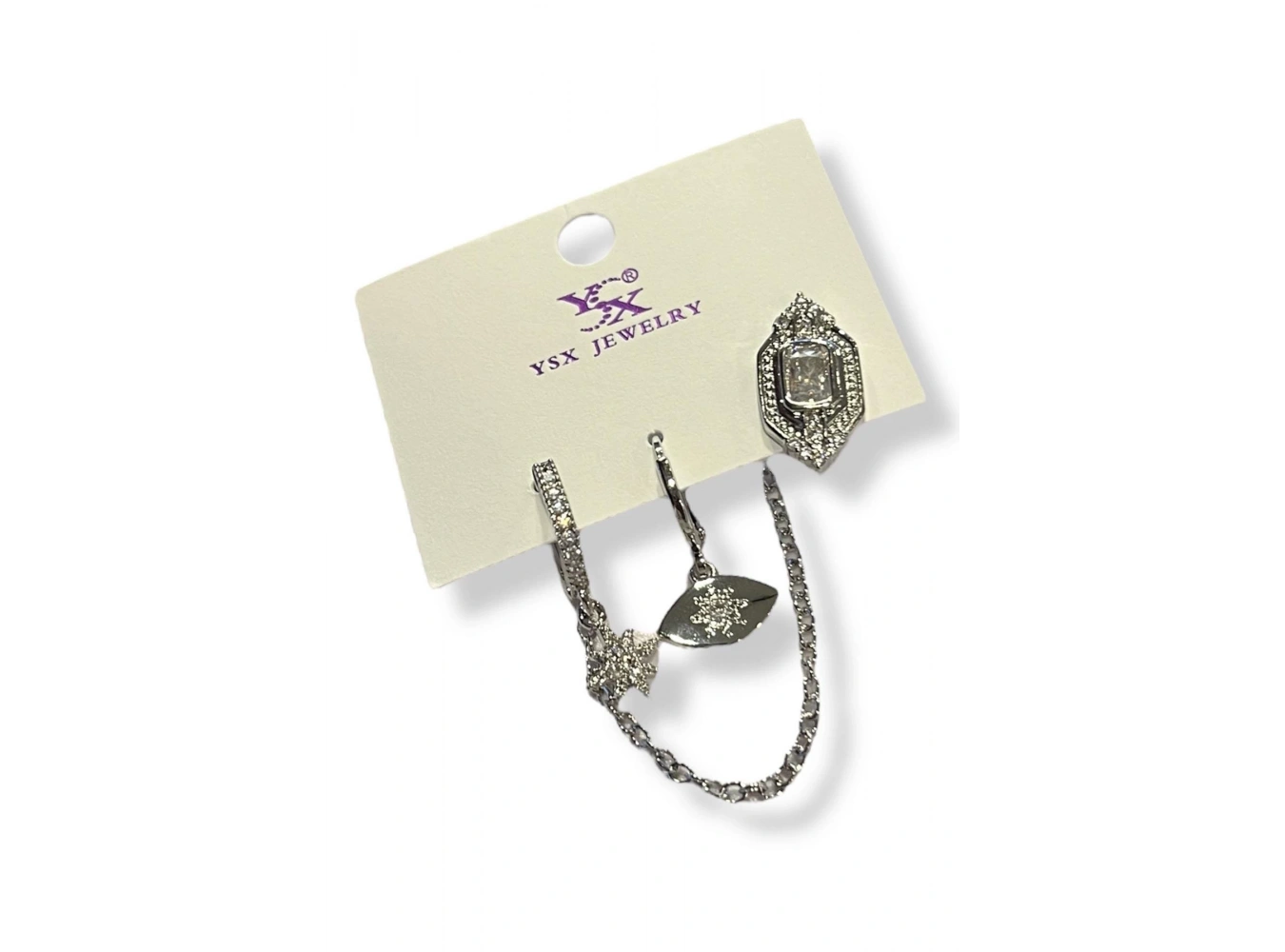 Gümüş Renk Taş Detaylı VİP 3lü YSX Küpe Set