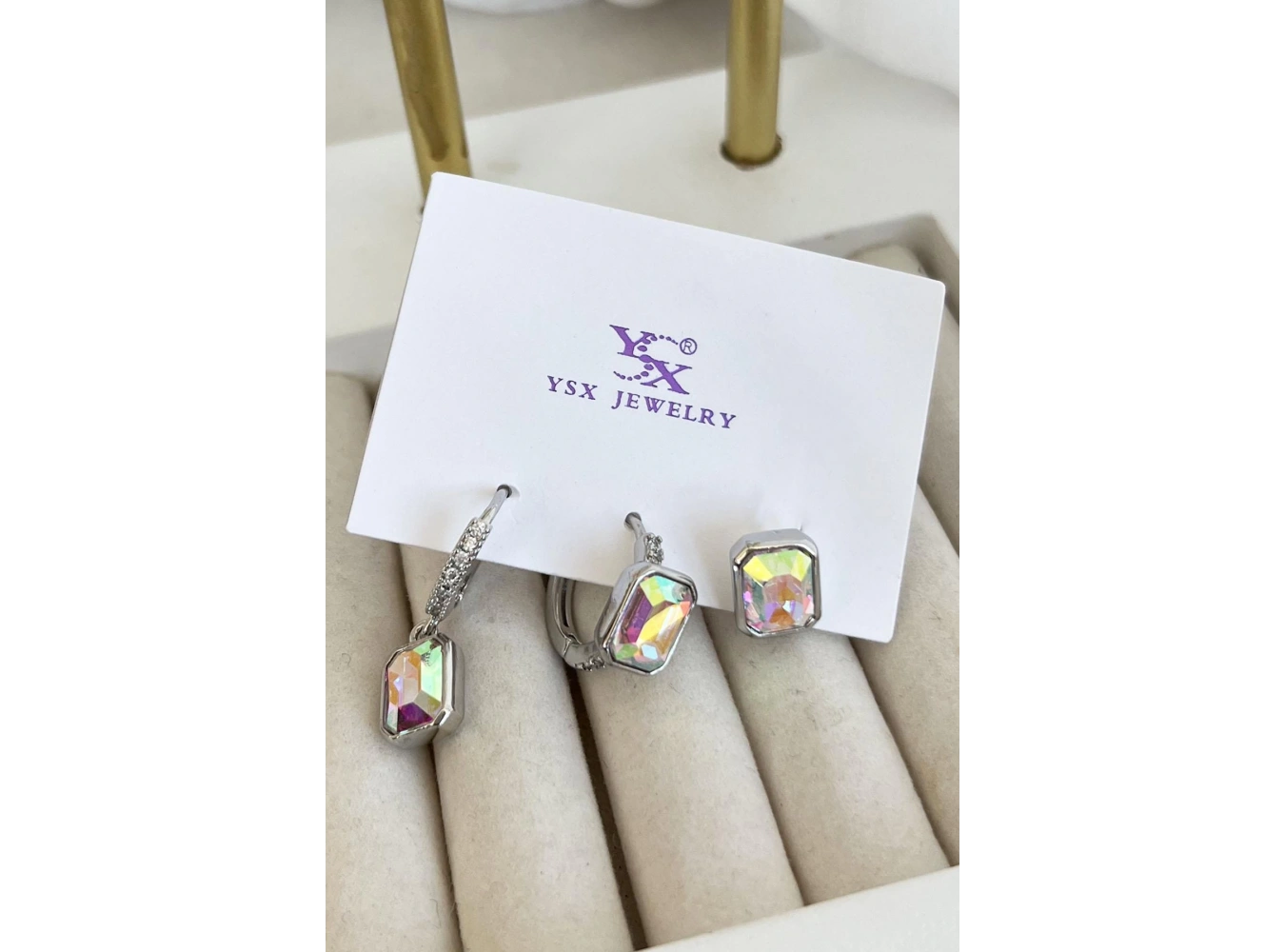 Gümüş Renk Taş Detaylı VİP 3lü YSX Küpe Set