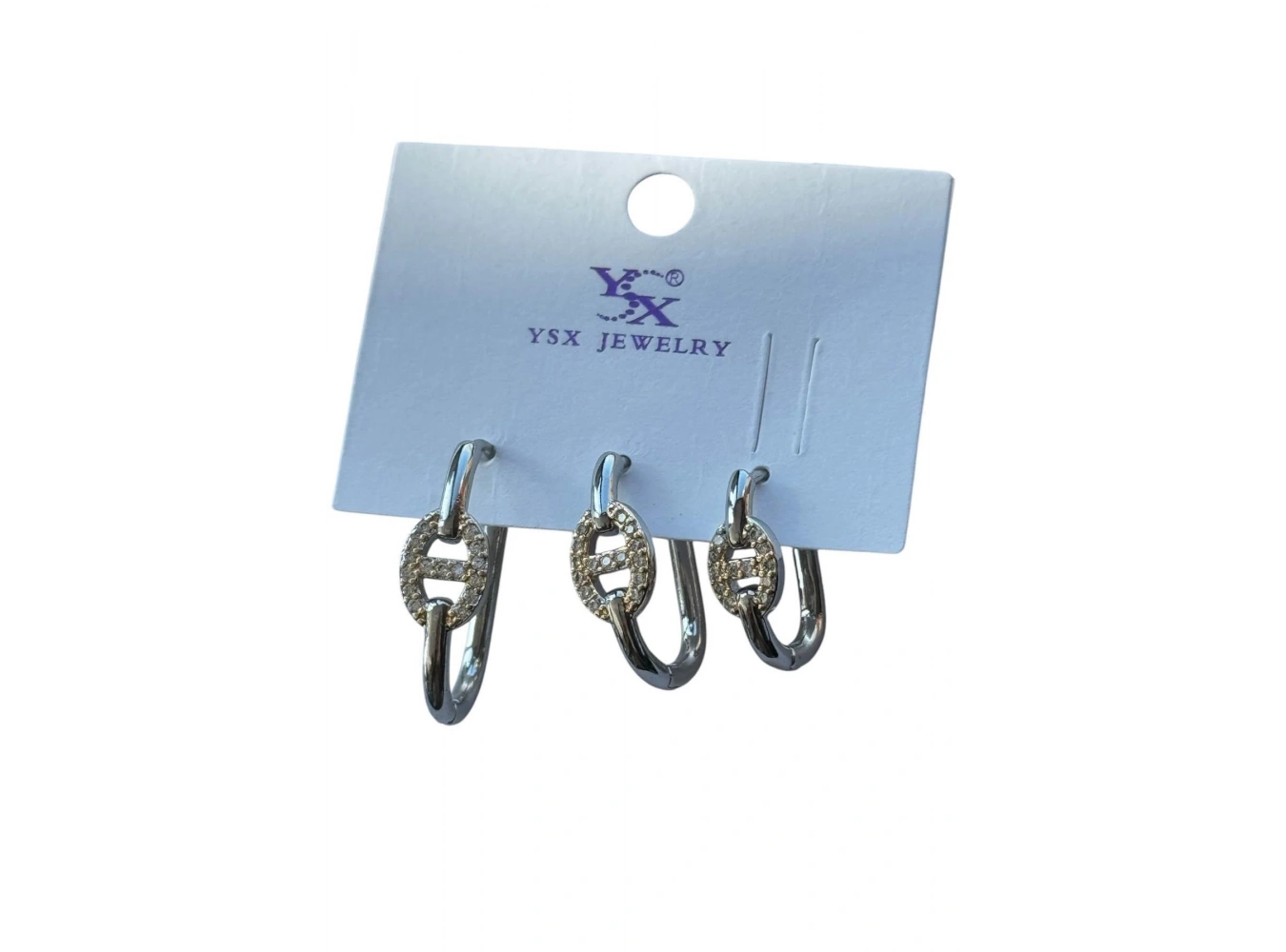 Gümüş Renk Taş Detaylı VİP 3lü YSX Küpe Set