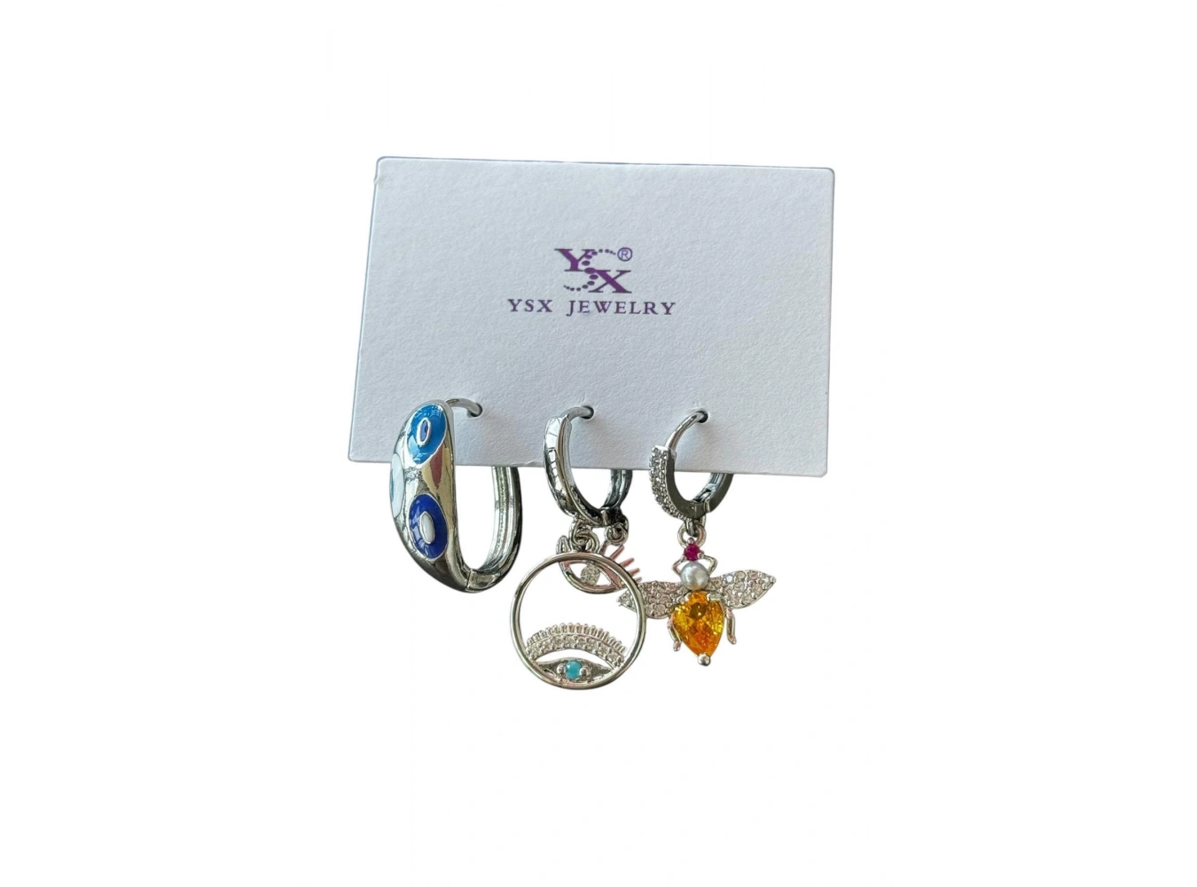 Gümüş Renk Taş Detaylı VİP 3lü YSX Küpe Set