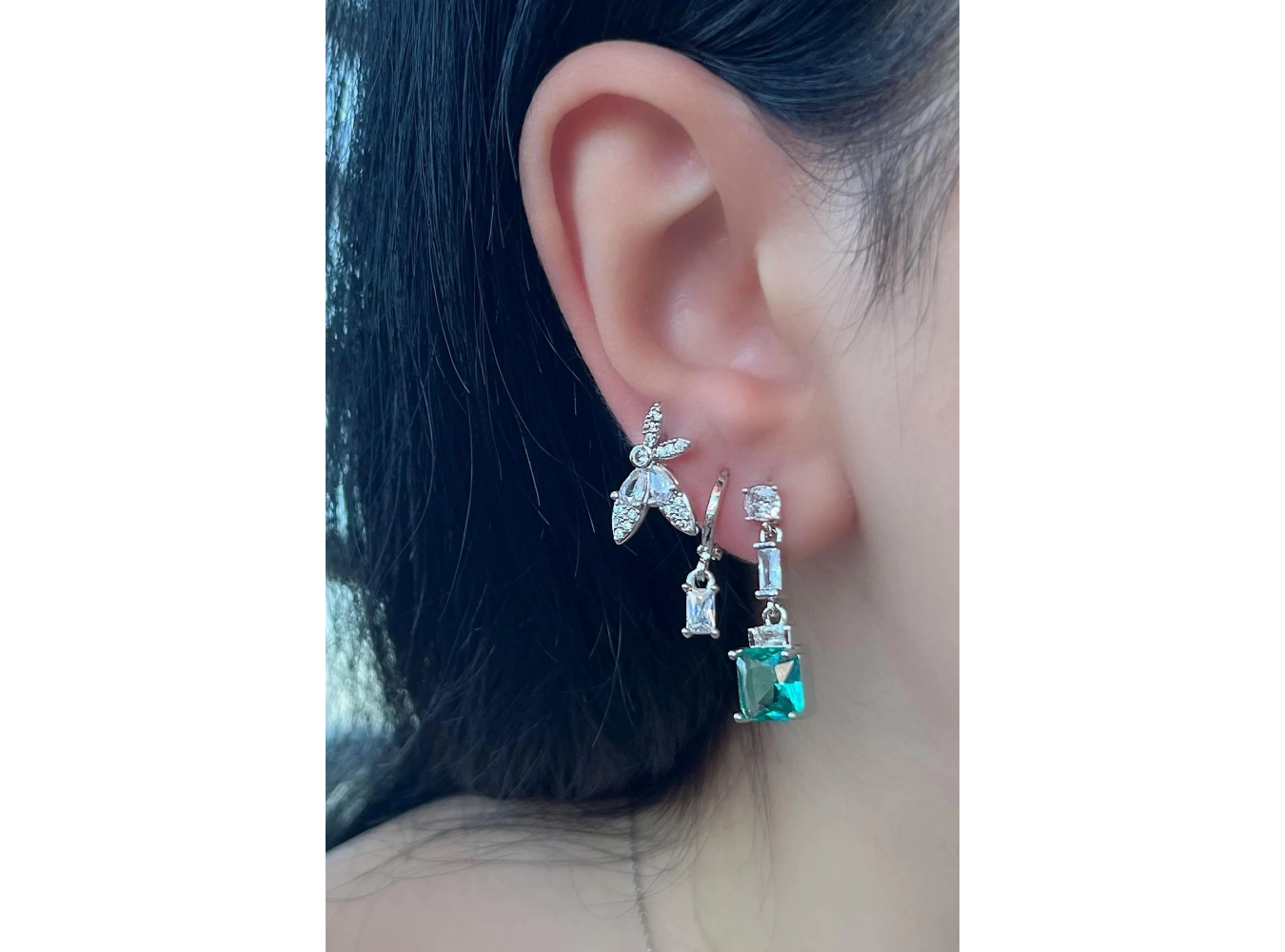 Gümüş Renk Taş Detaylı VİP 3lü YSX Küpe Set