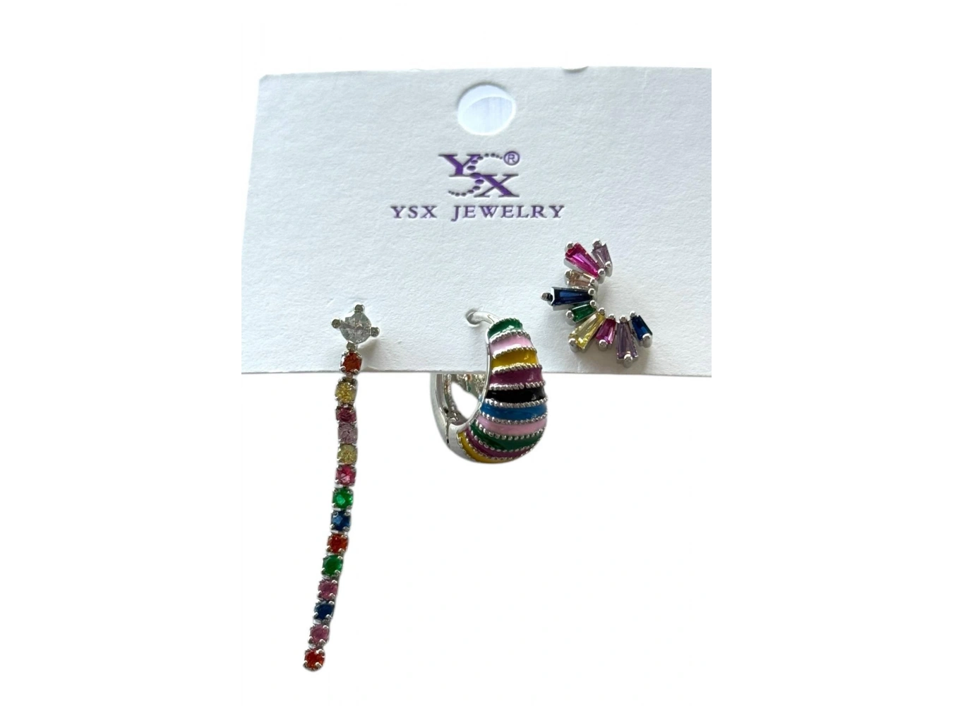 Gümüş Renk Taş Detaylı VİP 3lü YSX Küpe Set