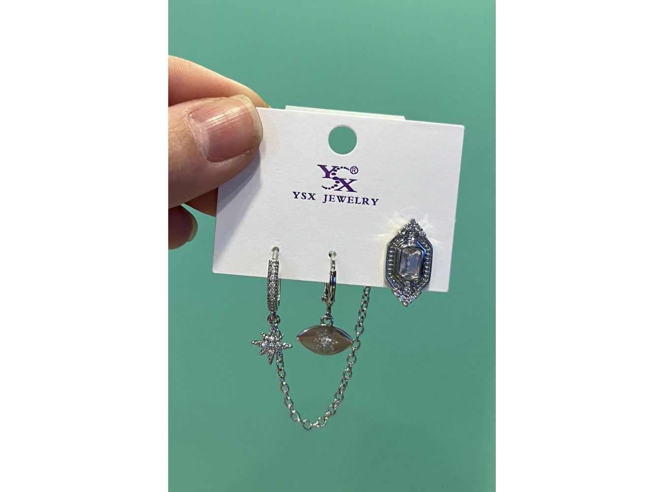 Gümüş Renk Taş Detaylı VİP 3lü YSX Küpe Set