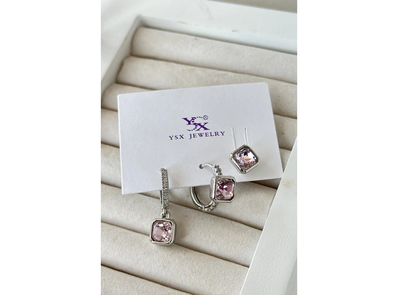 Gümüş Renk Taş Detaylı VİP 3lü YSX Küpe Set