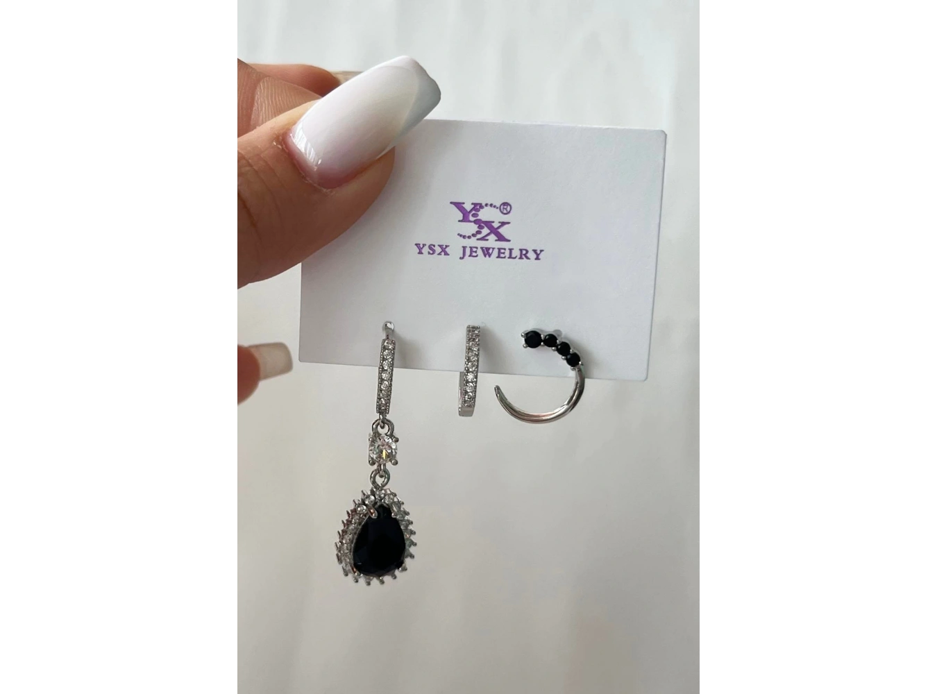 Gümüş Renk Taş Detaylı VİP 3lü YSX Küpe Set