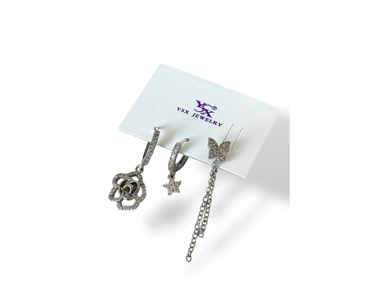 Gümüş Renk Taş Detaylı VİP 3lü YSX Küpe Set