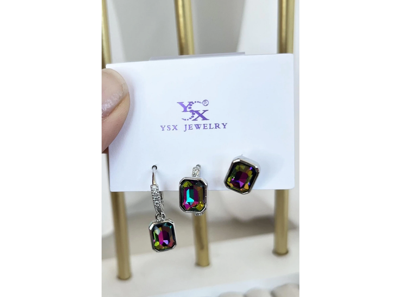 Gümüş Renk Taş Detaylı VİP 3lü YSX Küpe Set