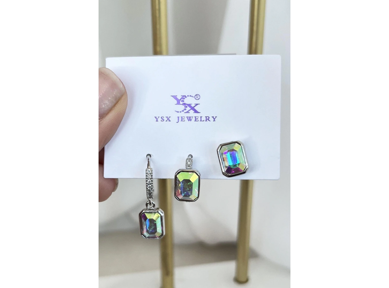 Gümüş Renk Taş Detaylı VİP 3lü YSX Küpe Set