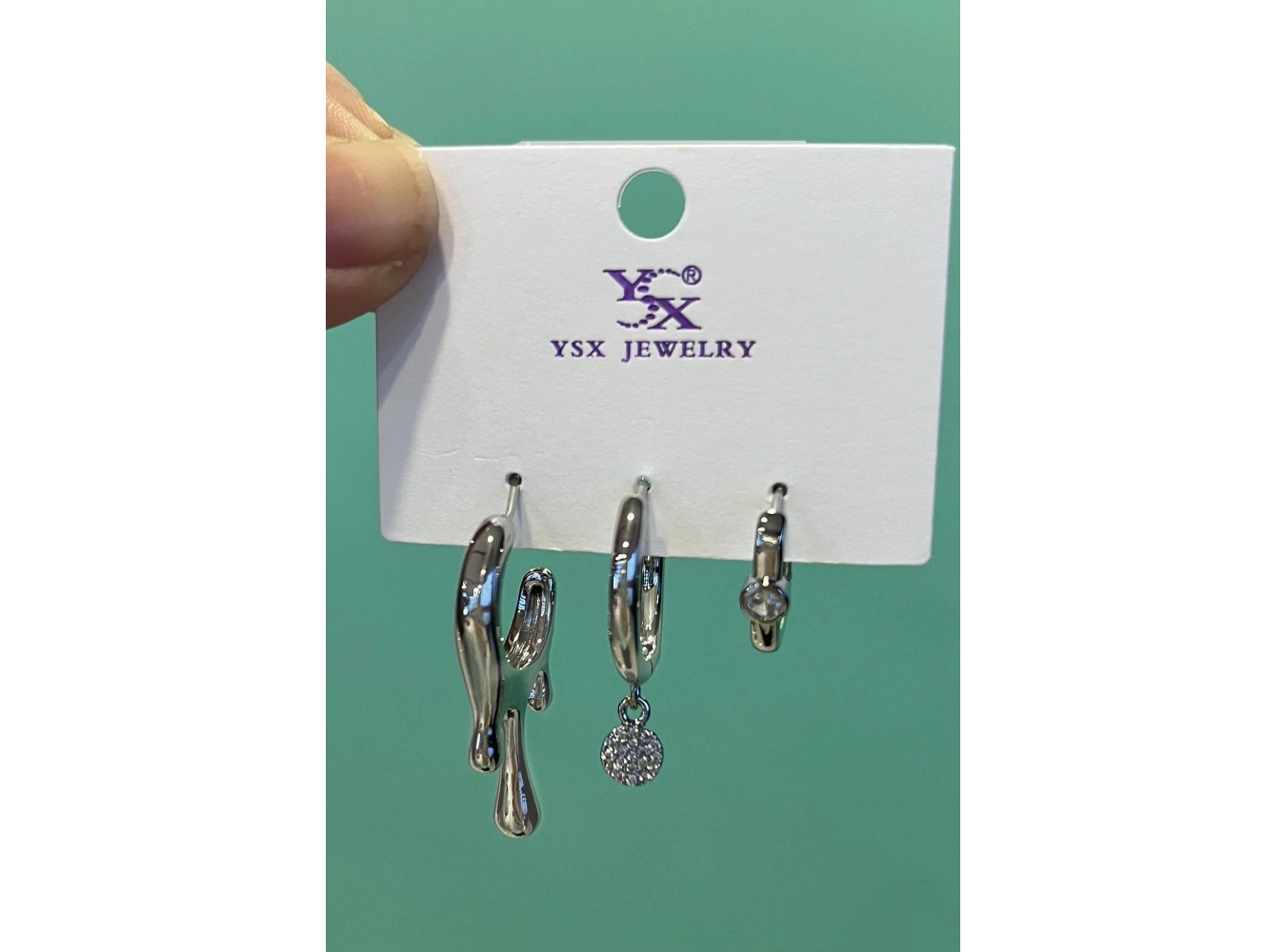 Gümüş Renk Taş Detaylı VİP 3lü YSX Küpe Set