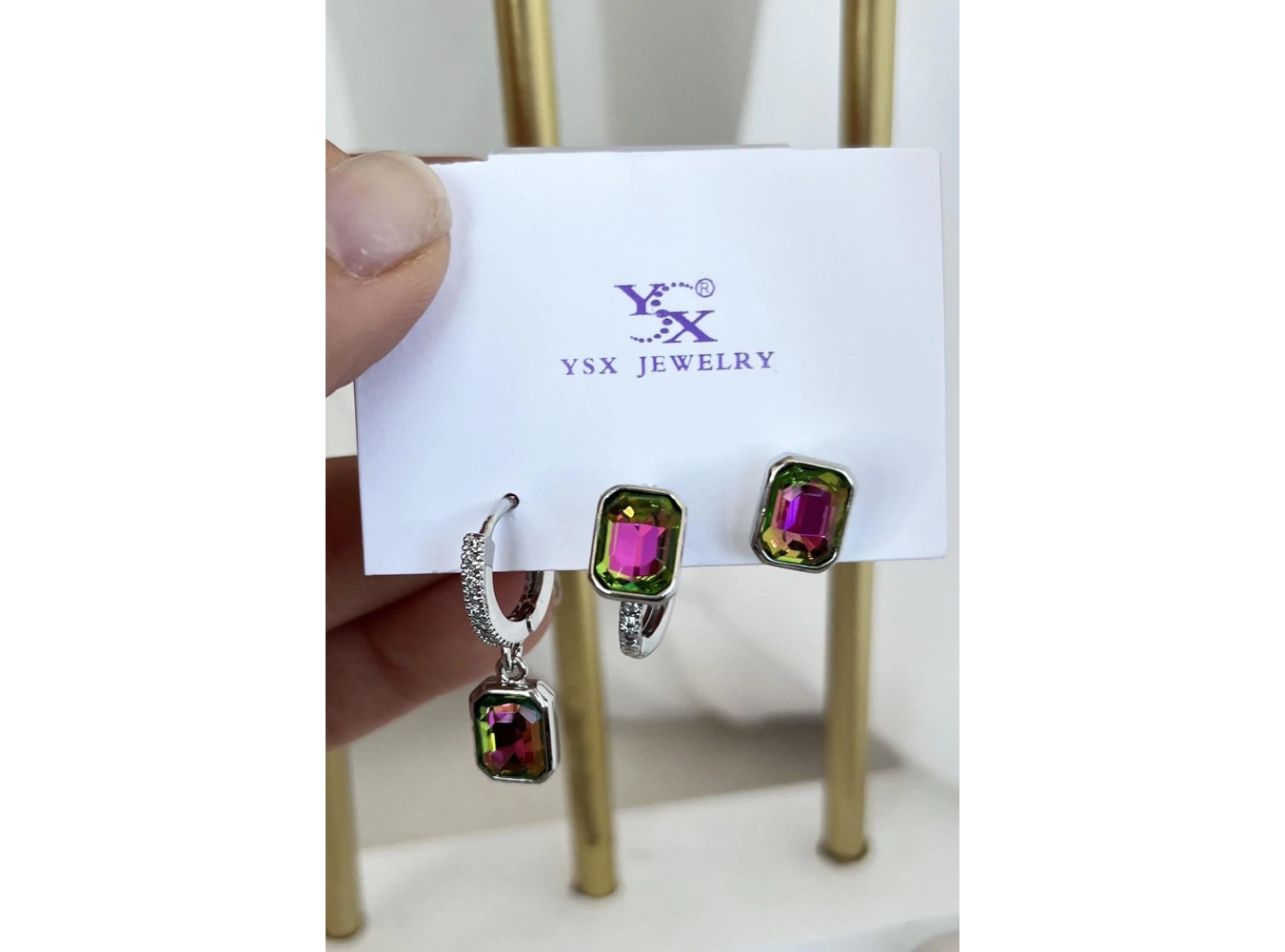 Gümüş Renk Taş Detaylı VİP 3lü YSX Küpe Set