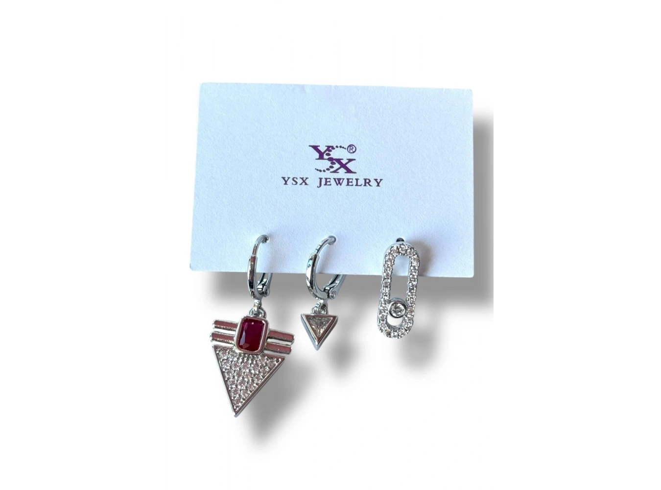 Gümüş Renk Taş Detaylı VİP 3lü YSX Küpe Set