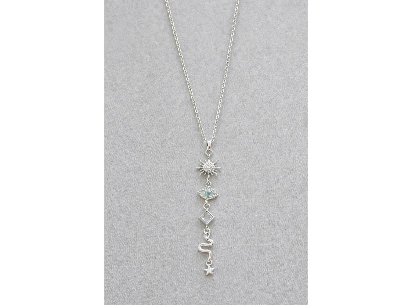 Gümüş Renk Taş Detaylı Y Kolye