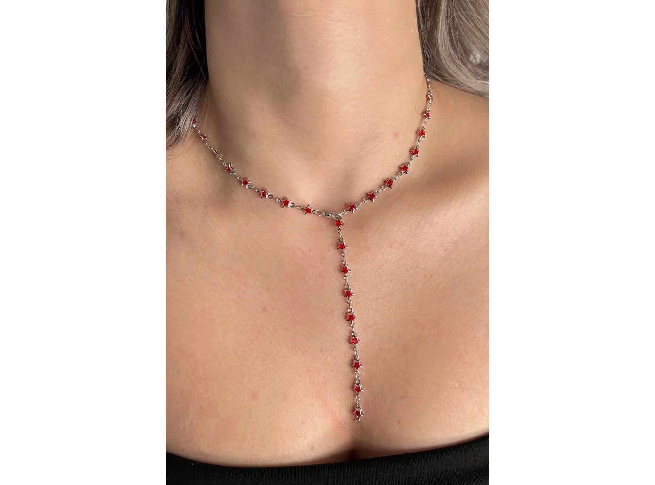 Gümüş Renk Taş Detaylı Yıldız Figürlü Y Çelik Y Kolye