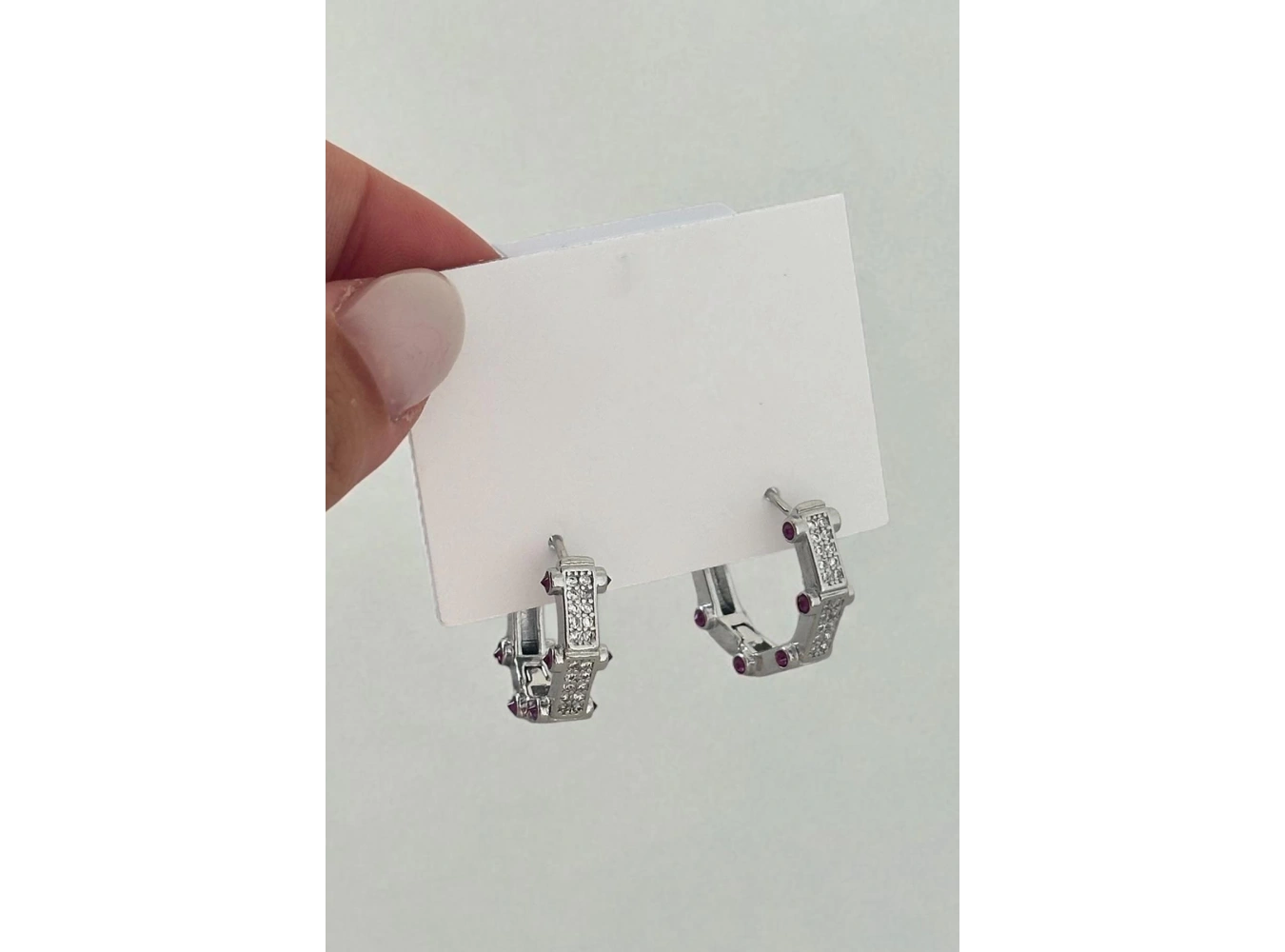 Gümüş Renk Taş Detaylı YSX Halka Küpe (Çift)