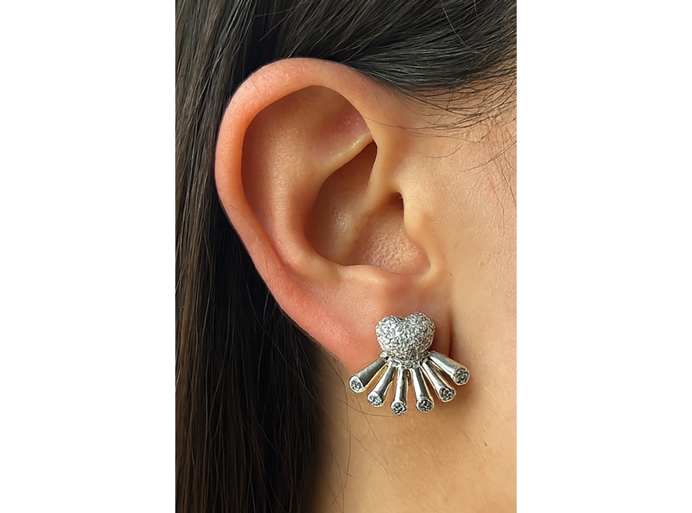 Gümüş Renk Taş Detaylı YSX Küpe (Çift)