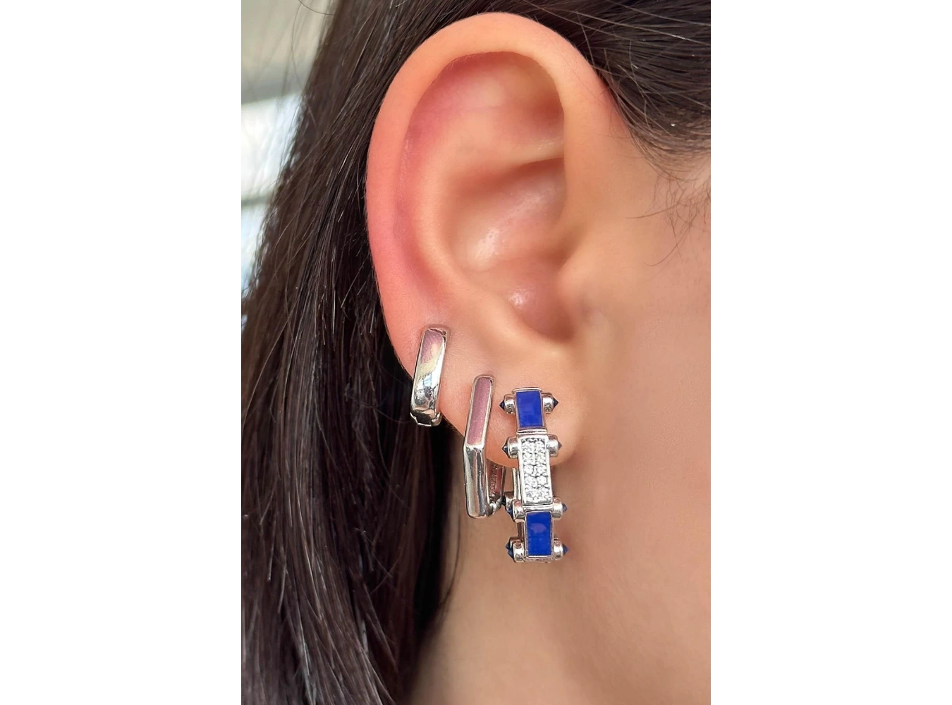 Gümüş Renk Taş Detaylı YSX Küpe 3lü