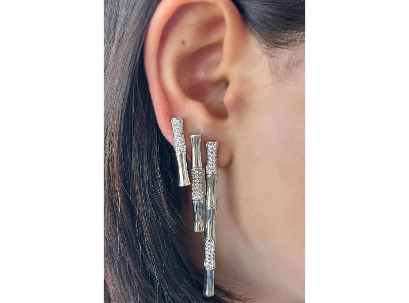 Gümüş Renk Taş Detaylı YSX Küpe 3lü