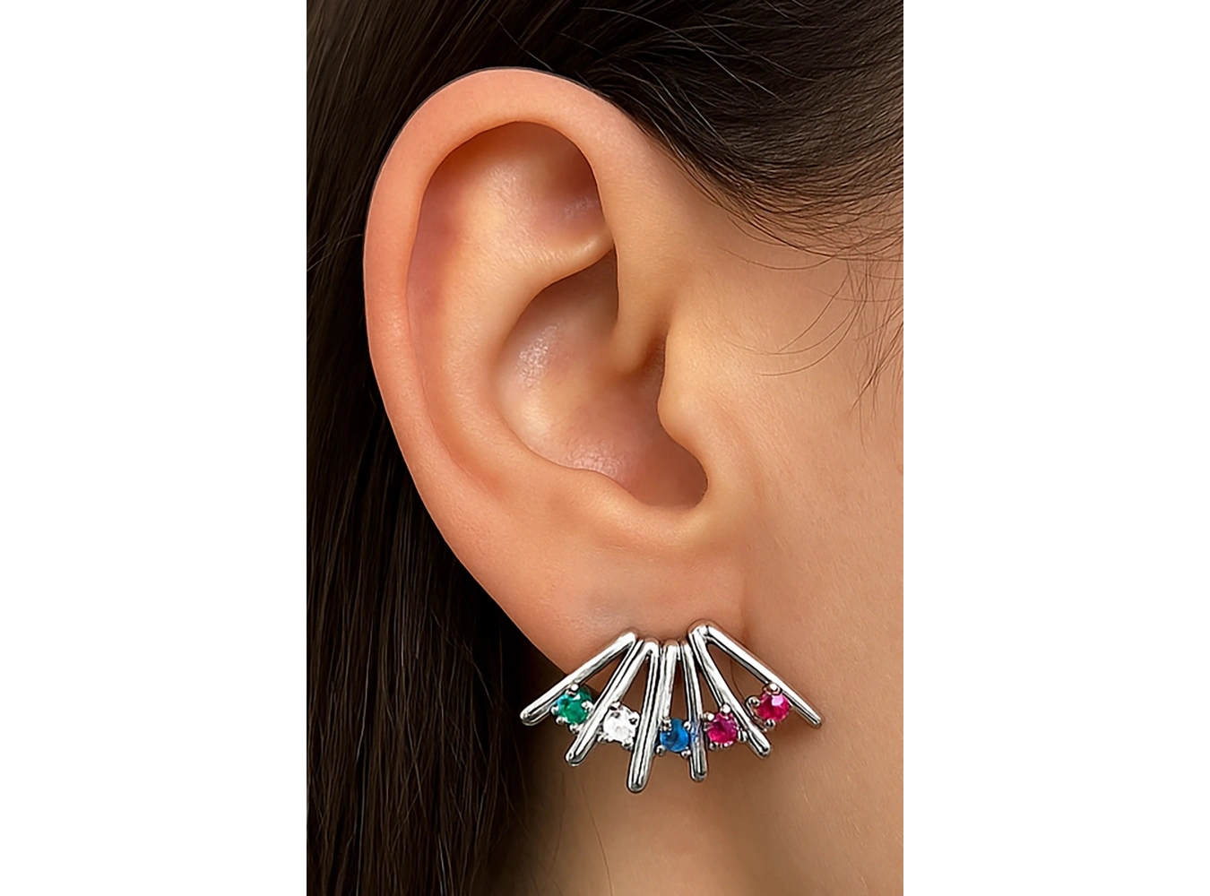 Gümüş Renk Taş Detaylı YSX Küpe (Çift)