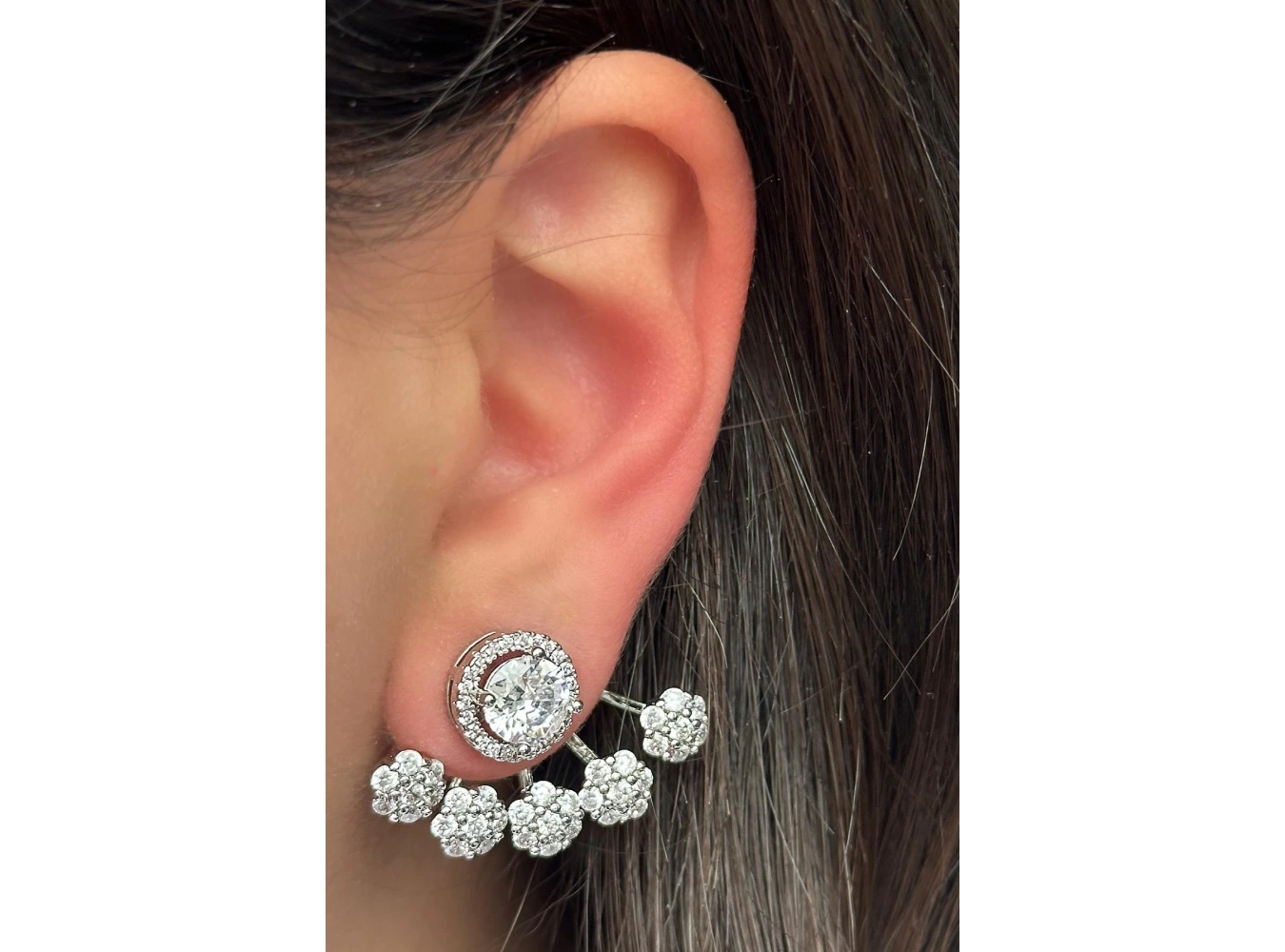 Gümüş Renk Taş Detaylı YSX Küpe (Çift)