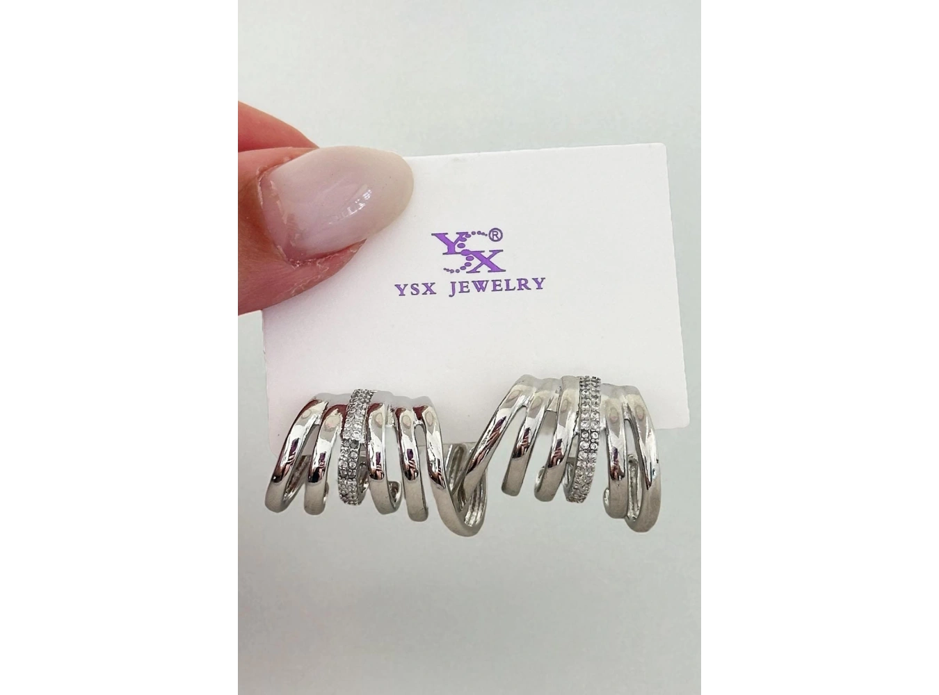 Gümüş Renk Taş Detaylı YSX Küpe (Çift)