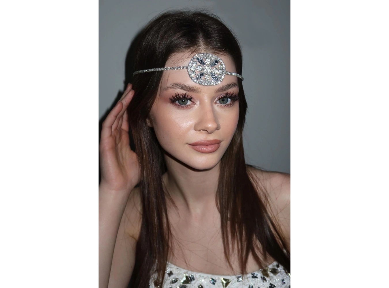 Gümüş Renk taşlı Alınlık/ Gelin Aksesuar