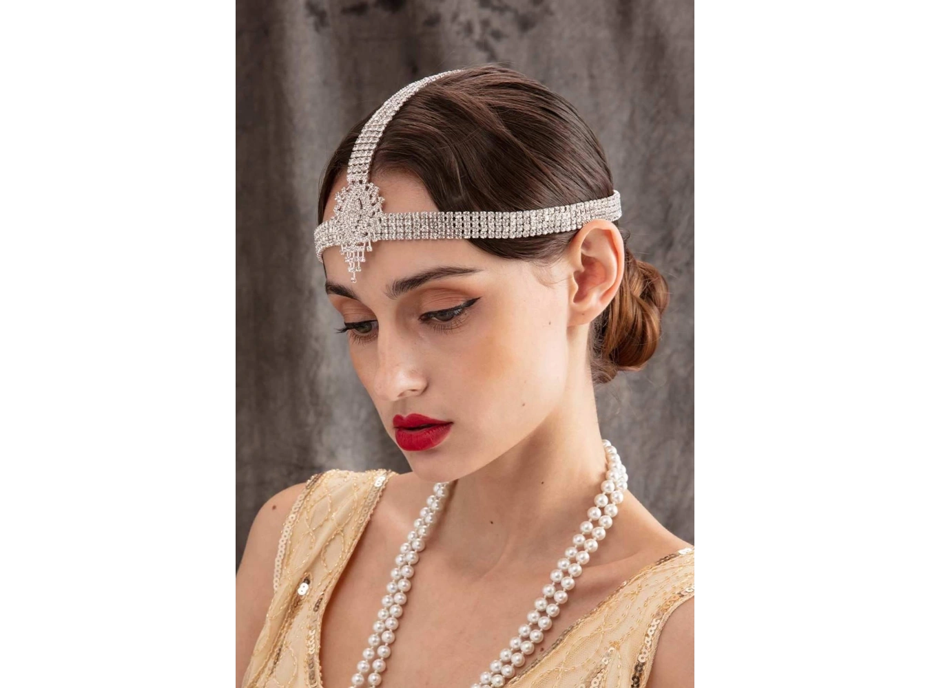 Gümüş Renk Taşlı Alınlık/Gelin Aksesuar
