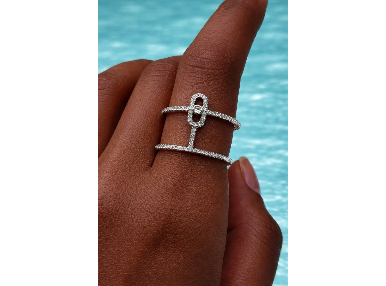 Gümüş Renk Taşlı Ayarlanabilir Yüzük