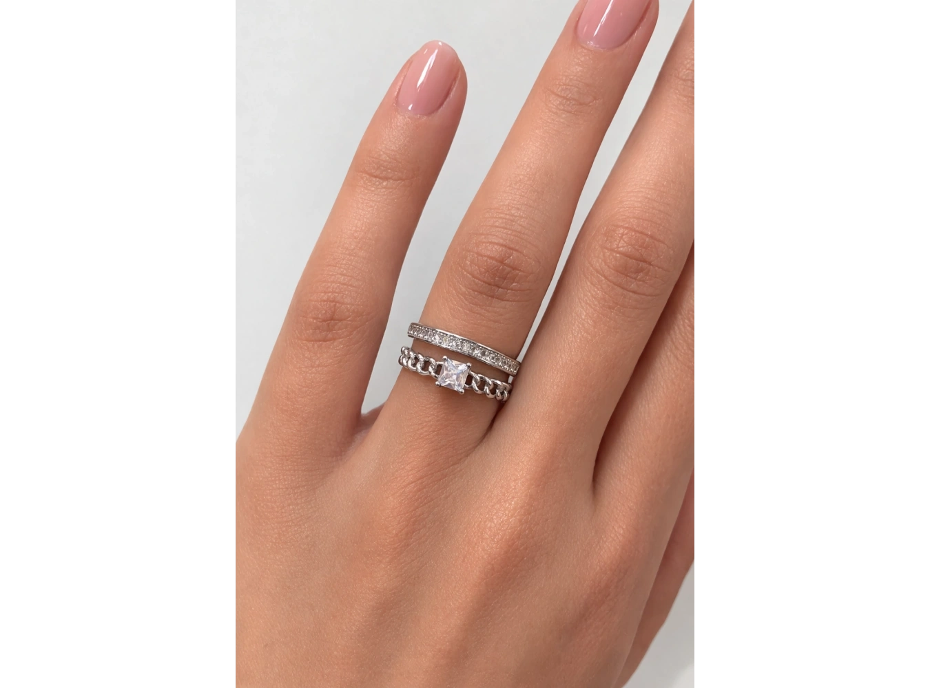 Gümüş Renk Taşlı Ayarlanabilir Yüzük