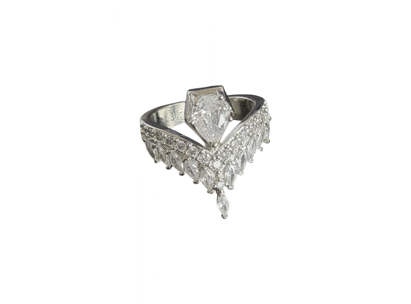 Gümüş Renk Taşlı Ayarlanabilir Yüzük