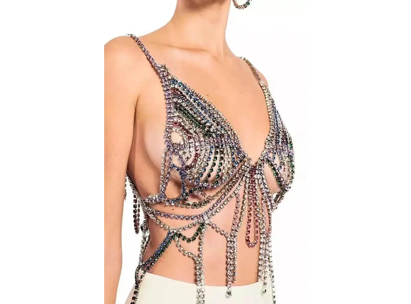 Gümüş Renk Taşlı Bikini Üstü /Bralet /Vücut Aksesuarı