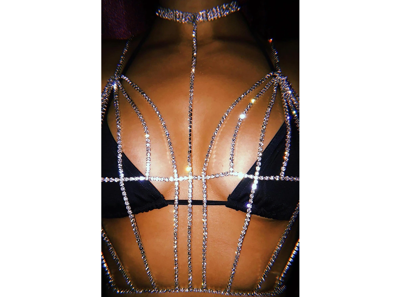 Gümüş Renk Taşlı Bikini Üstü /Bralet /Vücut Aksesuarı