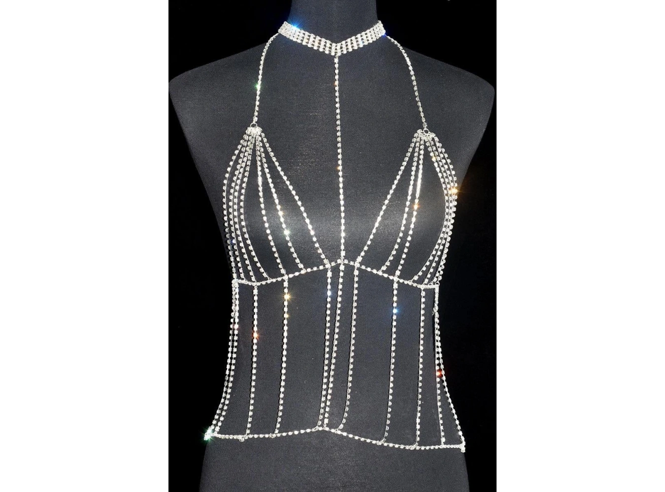 Gümüş Renk Taşlı Bikini Üstü /Bralet /Vücut Aksesuarı