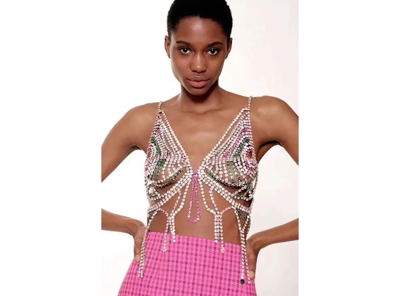 Gümüş Renk Taşlı Bikini Üstü /Bralet /Vücut Aksesuarı