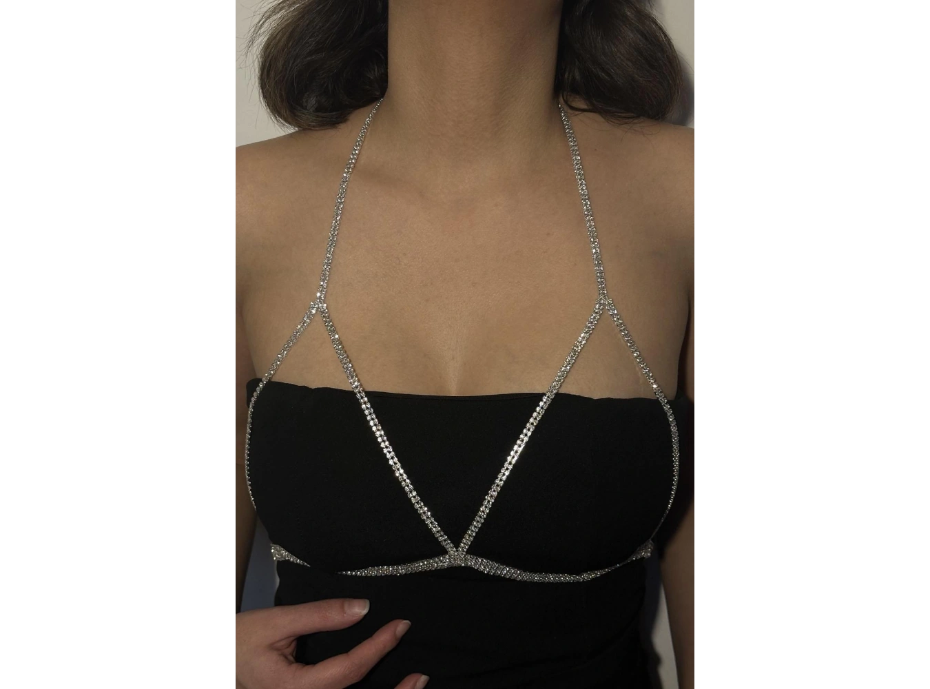 Gümüş Renk Taşlı Bikini Üstü/ Vücut Aksesuarı