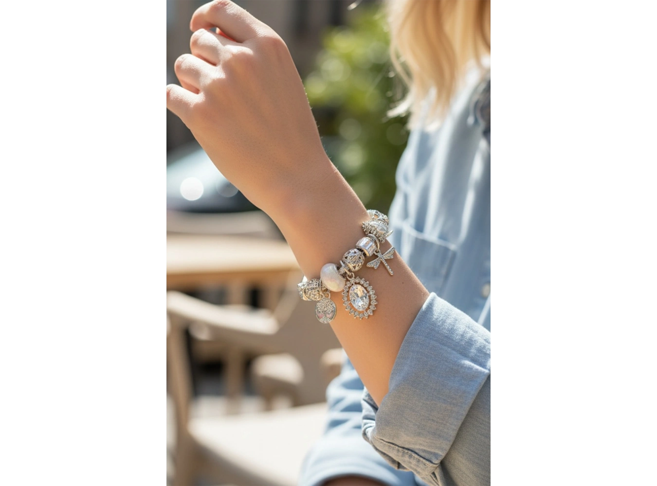 Gümüş Renk Taşlı Çelik Pandora Bileklik