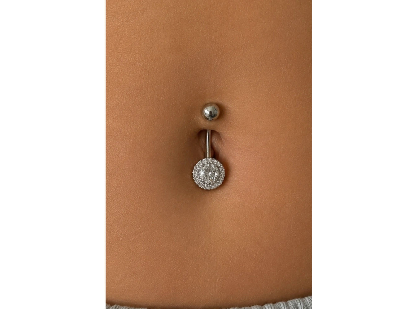 Gümüş Renk Taşlı Cerrahi Çelik Göbek Piercing