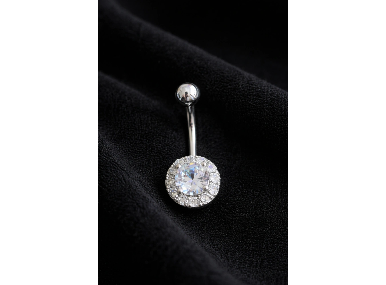 Gümüş Renk Taşlı Cerrahi Çelik Göbek Piercing