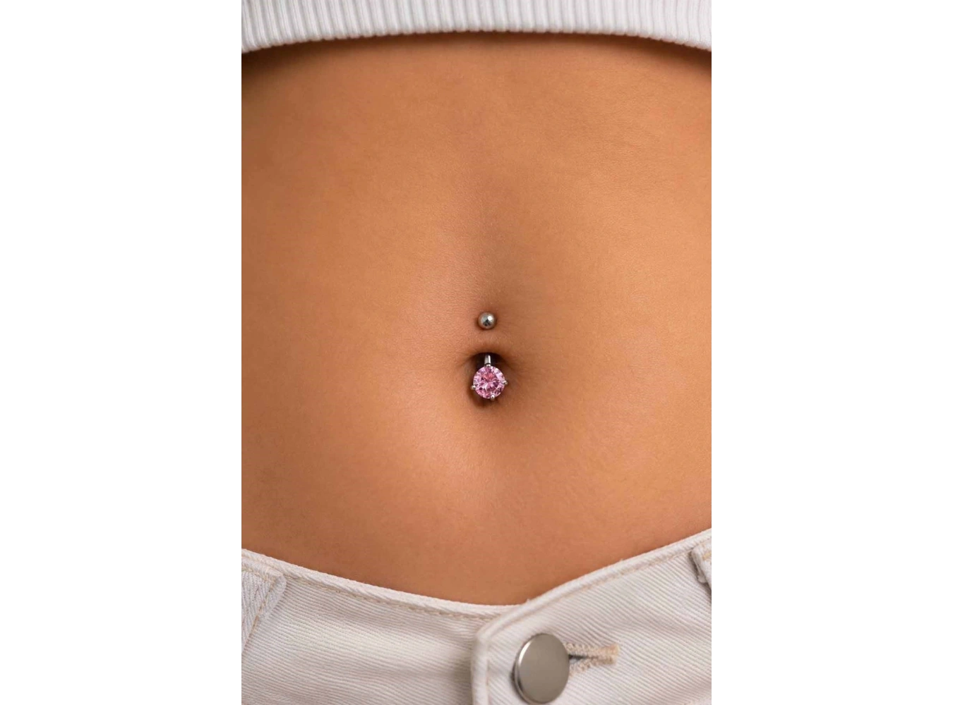 Gümüş Renk Taşlı Cerrahi Çelik Göbek Piercing