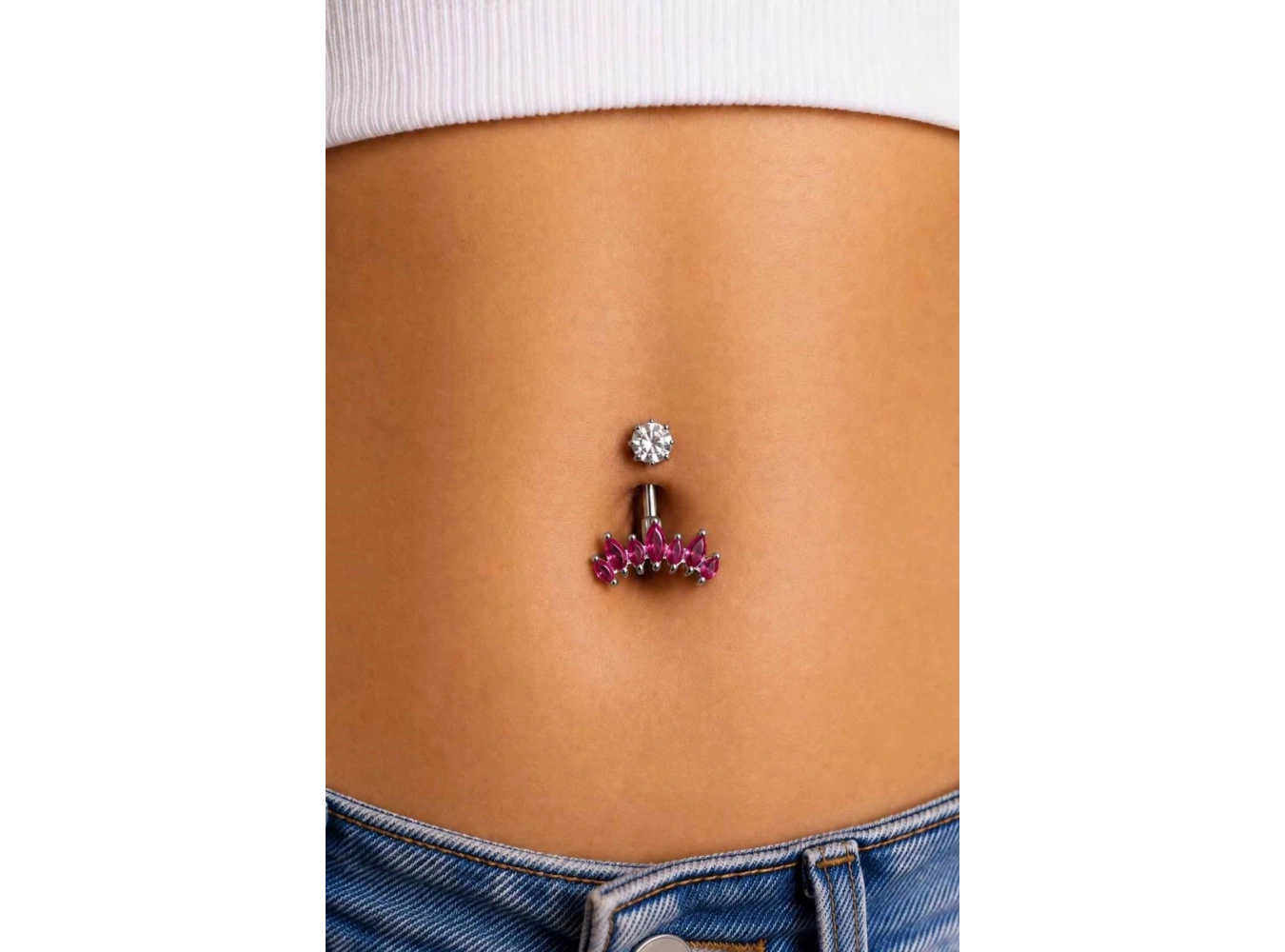 Gümüş Renk Taşlı Cerrahi Çelik Göbek Piercing