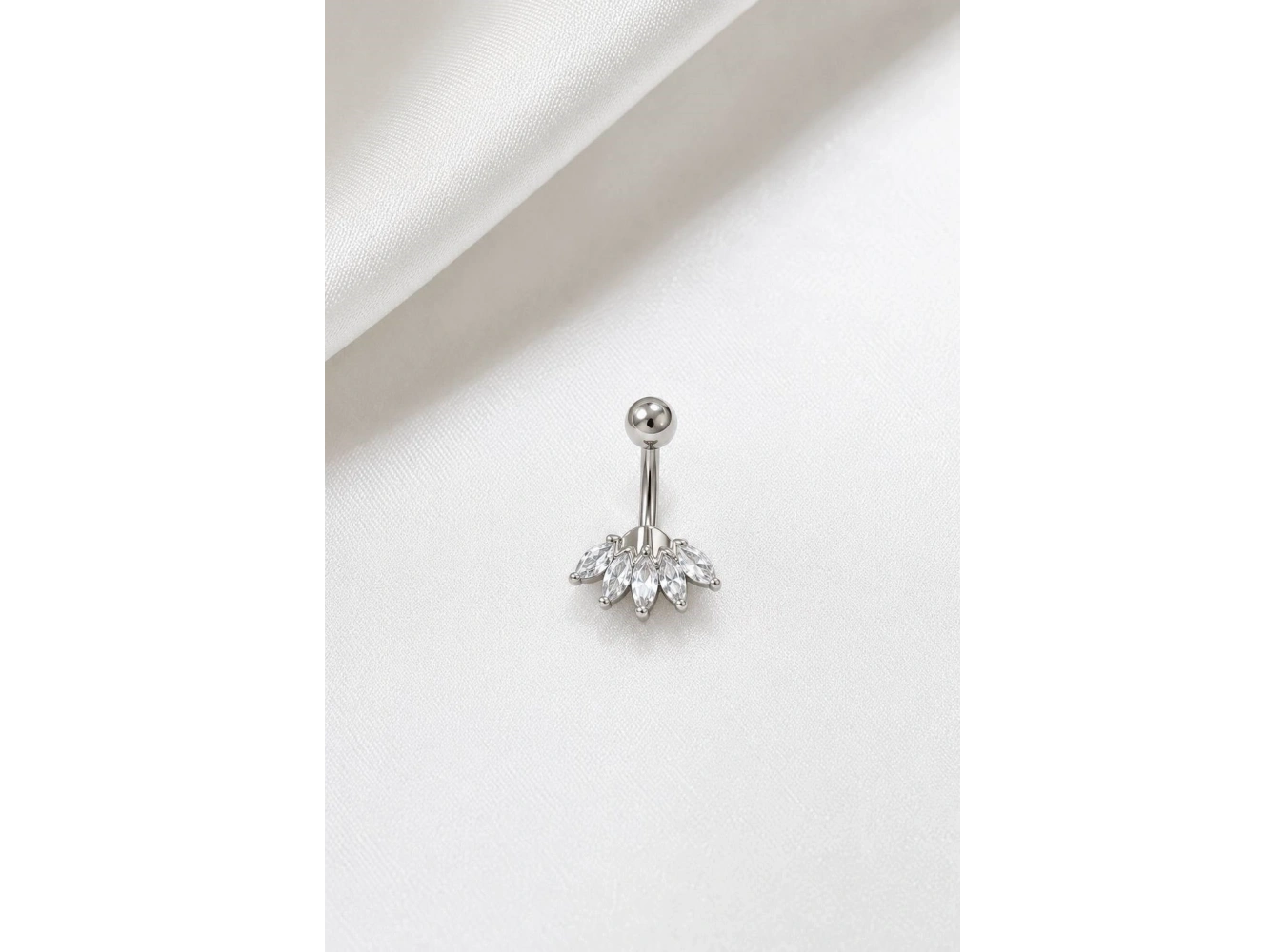 Gümüş Renk Taşlı Cerrahi Çelik Göbek Piercing