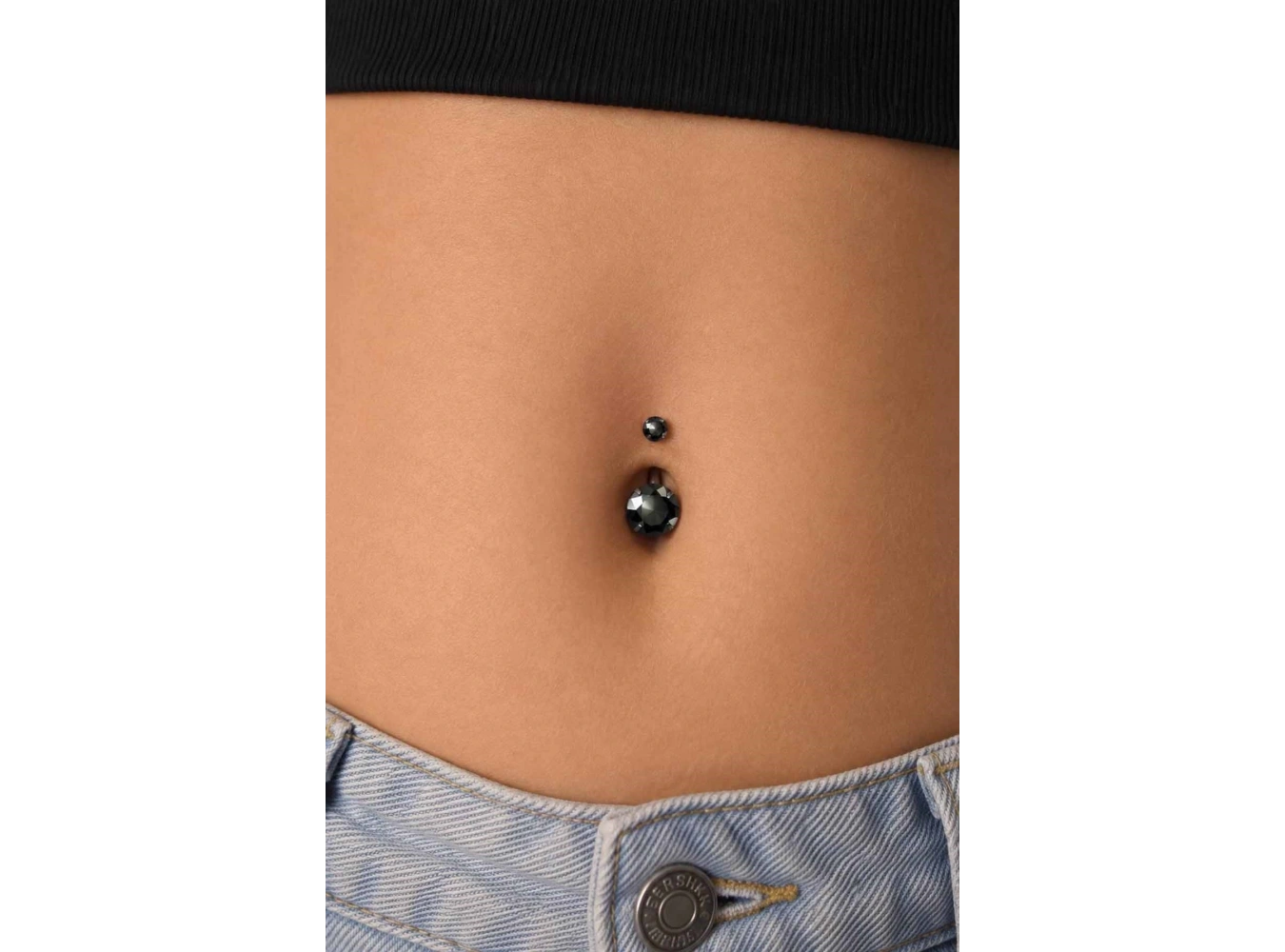 Gümüş Renk Taşlı Cerrahi Çelik Göbek Piercing