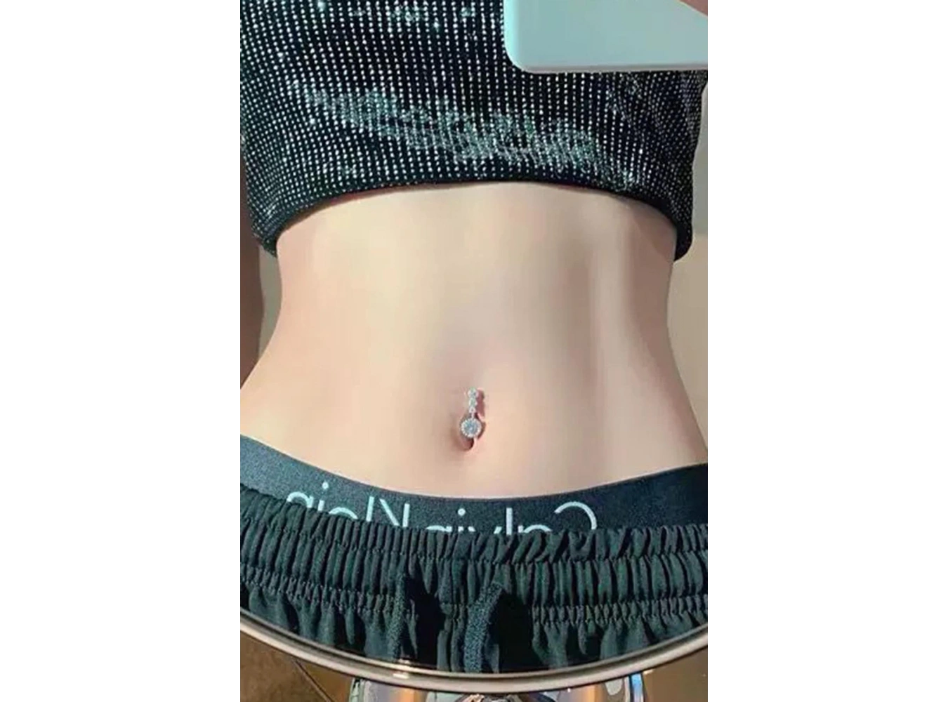 Gümüş Renk Taşlı Cerrahi Çelik Göbek Piercing