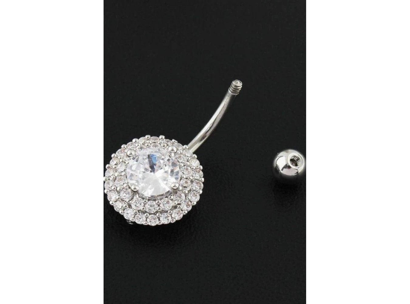 Gümüş Renk Taşlı Cerrahi Çelik Göbek Piercing
