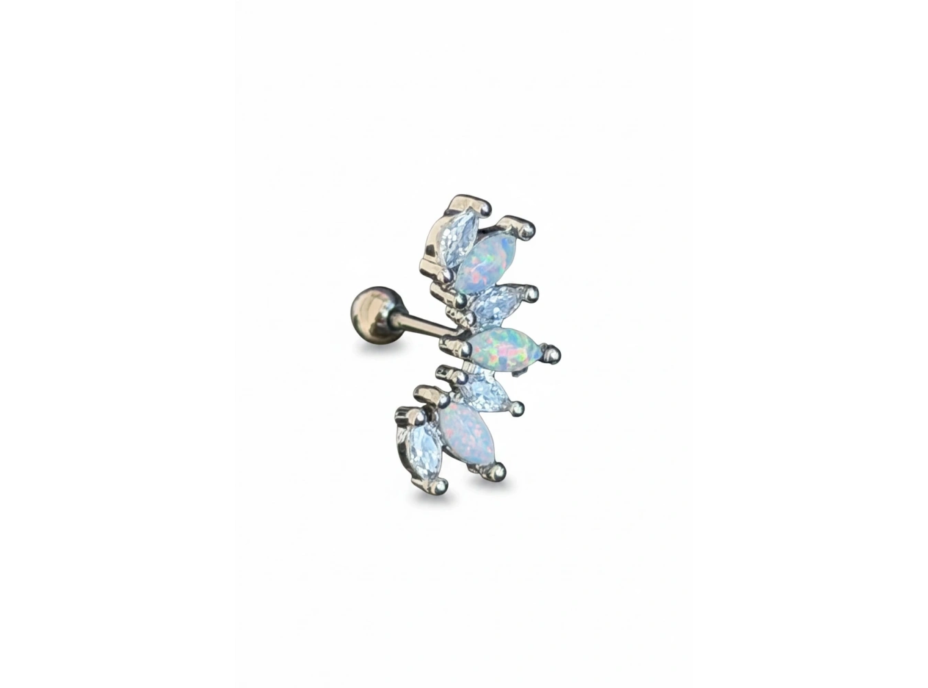Gümüş Renk Taşlı Cerrahi Çelik Tragus/Kıkırdak Küpe/Piercing (Tek)